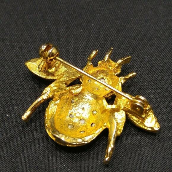 Vintage Clear Rhinestone Bee Brooch, Gold Plated, Insect Pin, 1 1/4 Inches - Picture 7 of 9
